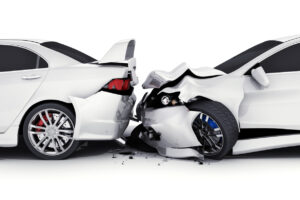 Two white car crash
