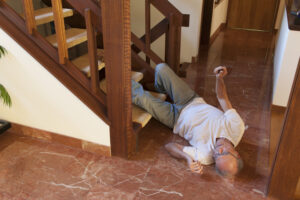 Senior man fell down the stairs